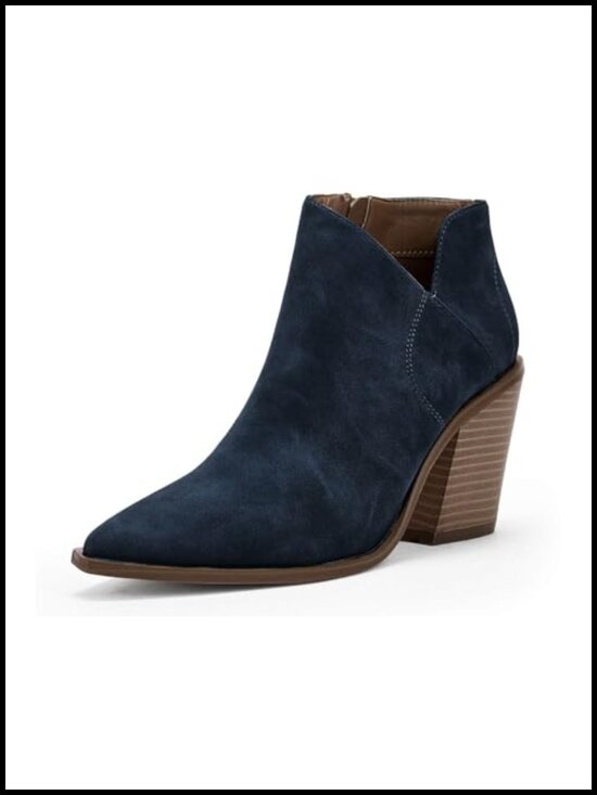 Shoes - Pointed Toe Ankle Boots Block Chunky Heel Cutout Side Zipper Fall Booties